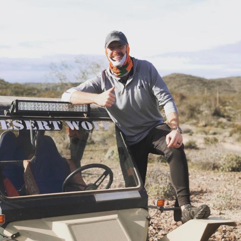 Bachelor party participant enjoying an ATV tour in Scottsdale with Desert Wolf Tours